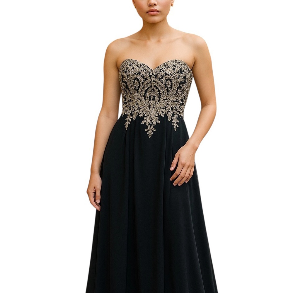 F.I.E.S.T.A Fashion Gown. Black/Gold Sequin. XS.
